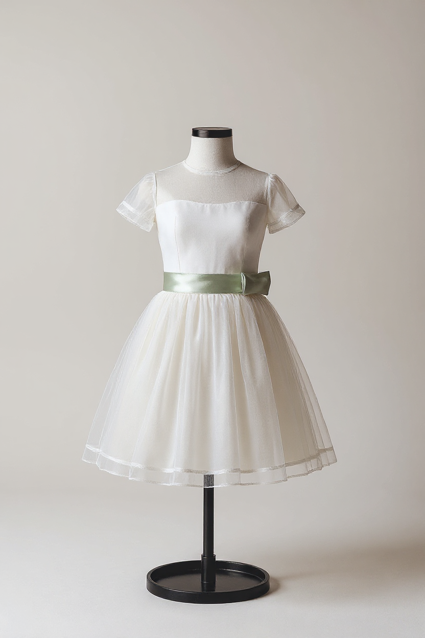 Ivory tulle with floral crown