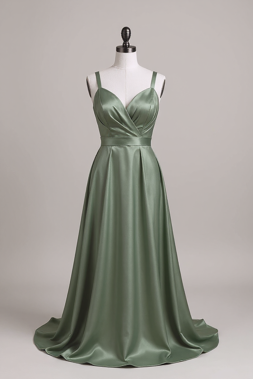 Sage satin floor-length